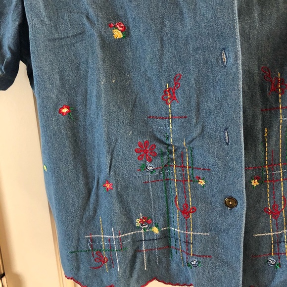 NWOT-Koret Denim 2in1 Short Sleeve Top-Sz LP-Embr. - Picture 4 of 8